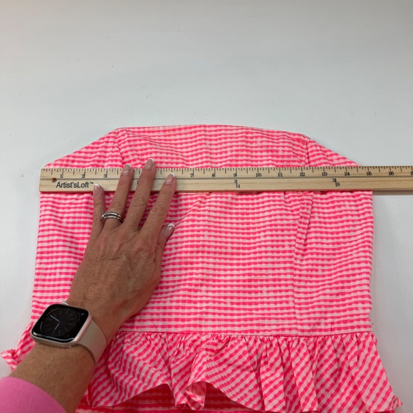 Lilly Pulitzer Pink Seersucker Strapless Peplum Ruffle Dress Size 4 Cotton - Picture 6 of 9